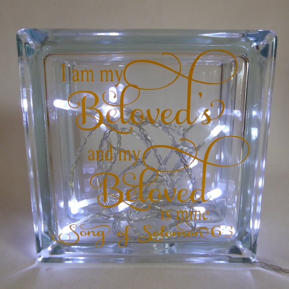 NEW SONG OF SOLOMON BELOVED LIGHT UP INSPIRATIONAL GLASS BRICK NIGHT LIGHT DECOR